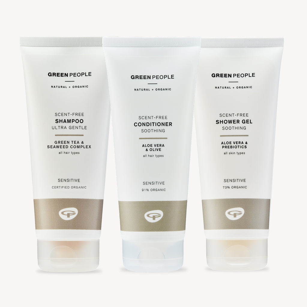 scent free shower routine - shampoo, conditioner, shower gel